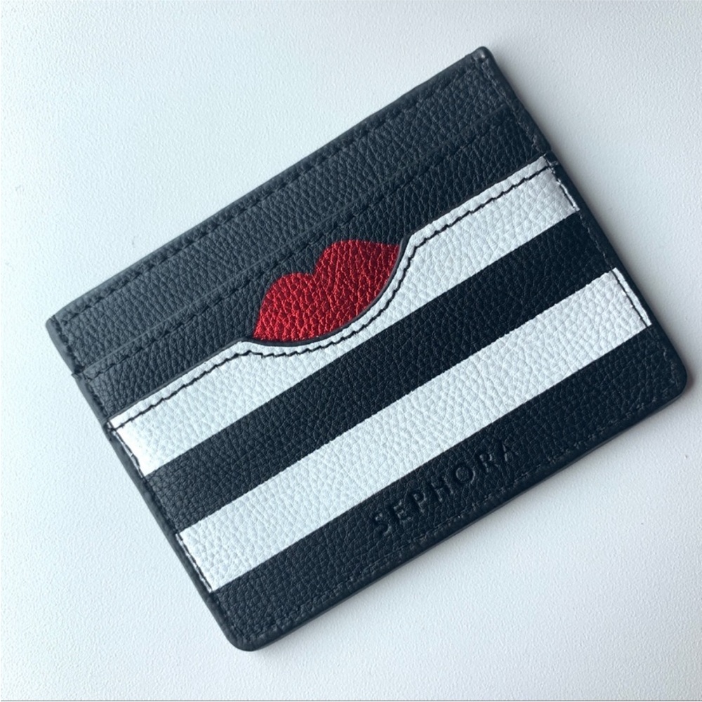 SEPHORA Striped Black White Lips Card Holder
